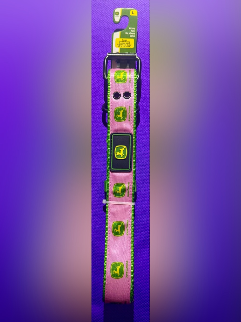 🐕 John Deere Pink and Green Dog Collar with Logo Accents